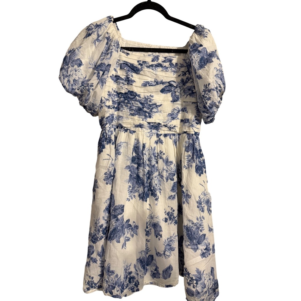 Abercrombie Kids Blue White Floral Puff Sleeve Smocked Dress 15/16 XL